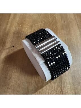Daniel Swarovski Paris Black Crystal Mesh Bracelet Silver Tone Clasp 1" width